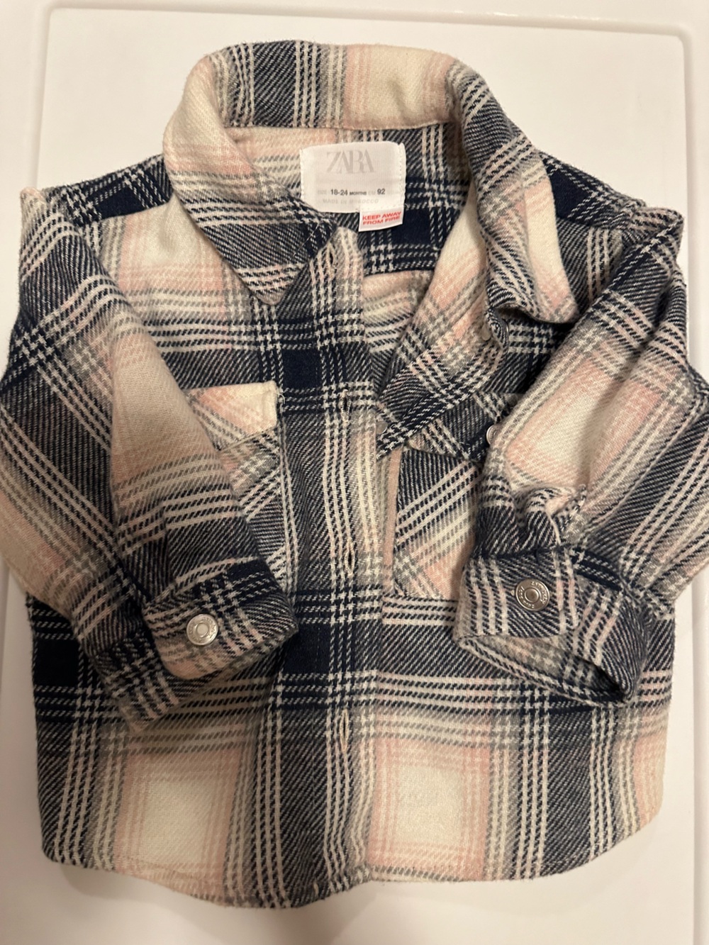Zara Plaid Button-Up Shirt Jacket in Navy and Blush